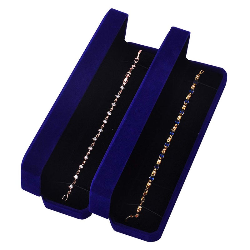 iSuperb Set of 2 Blue Velvet Necklace Chain Bracelet Display Case Storage Jewelry Gift Box 8.7x1.6x2inch - Image 2